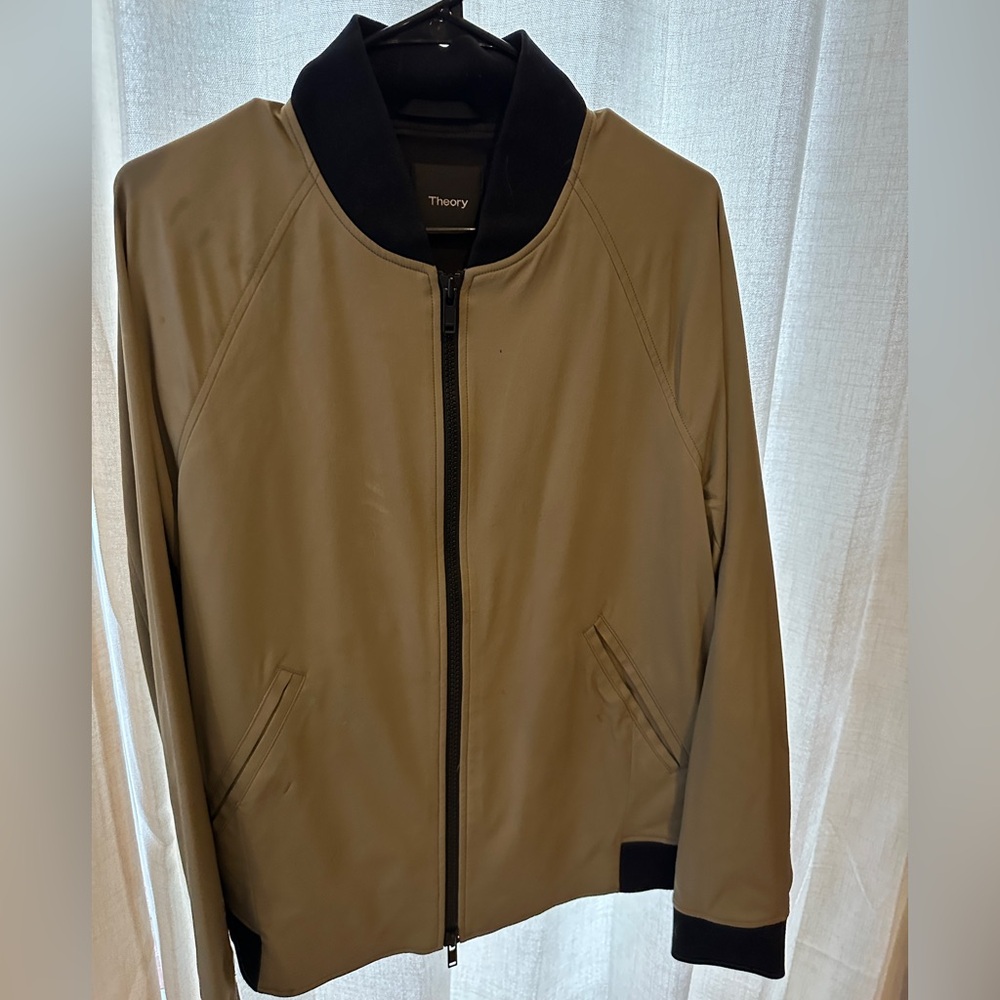 New Theory Men's Beige/Black Bomber Jacket